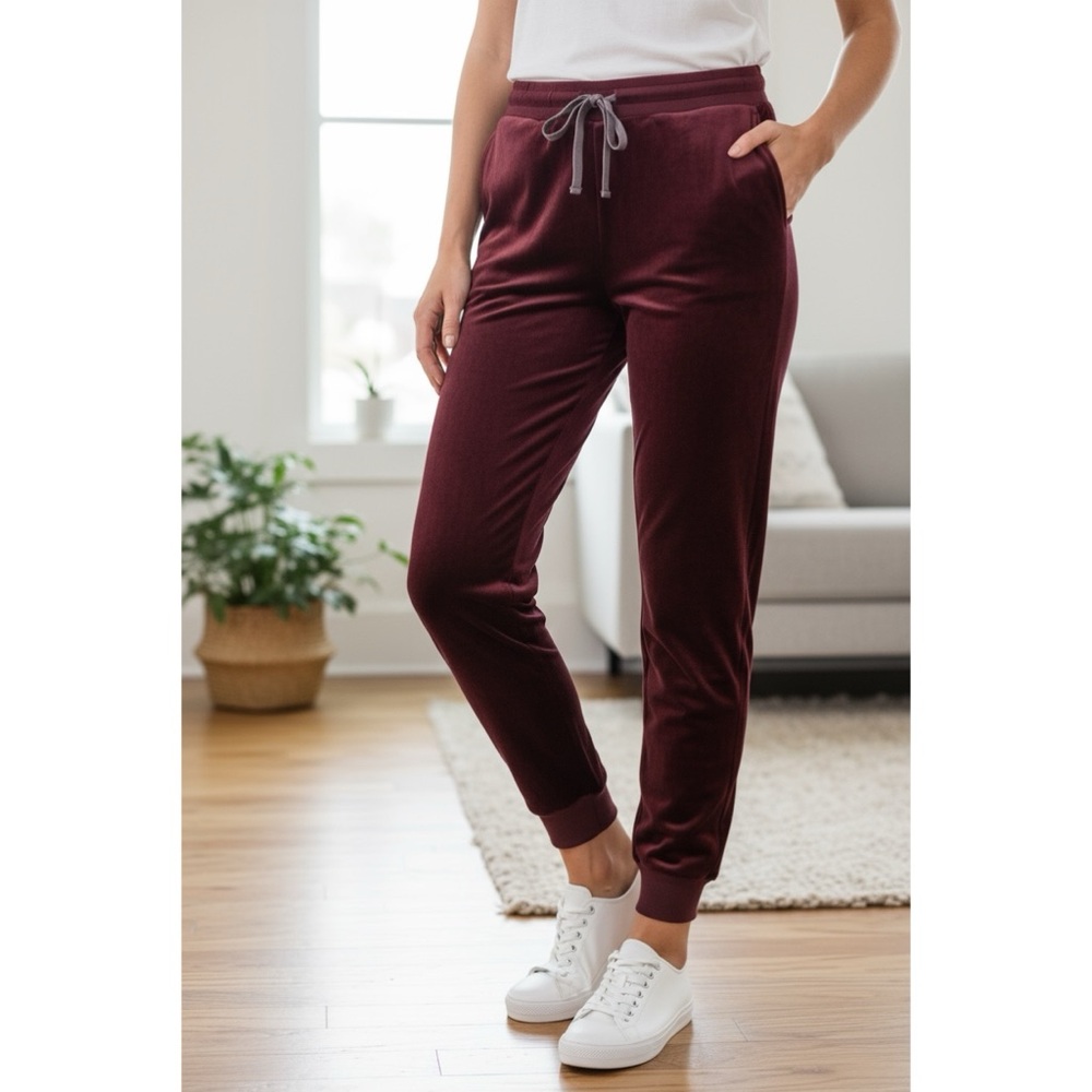 PAM & GELA Burgundy Velour Joggers S
